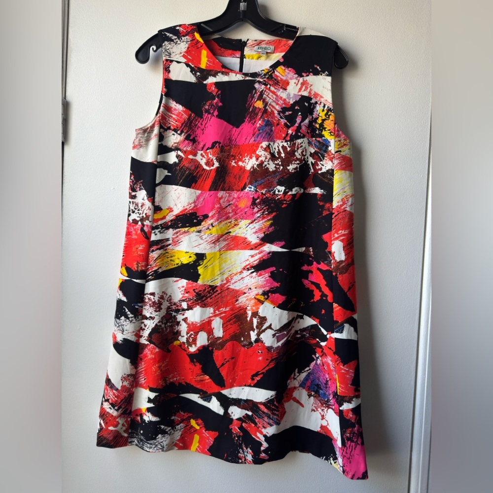 Kenzo Sleeves Red and Yellow Abstract Mini Dress